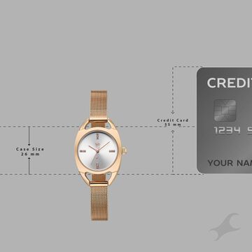 Vyb Spotlight By Fastrack Quartz Analog Silver Dial Rose Gold Stainless Steel Strap Watch For Girls