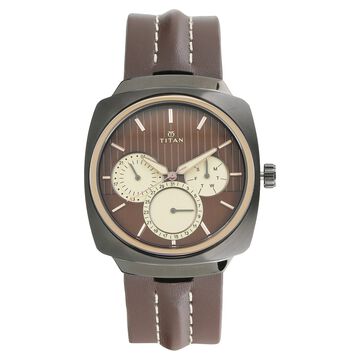 Titan Quartz Multifunction Brown Dial Leather Strap watch for Men