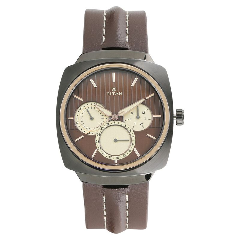 Titan Quartz Multifunction Brown Dial Leather Strap watch for Men - image number 0