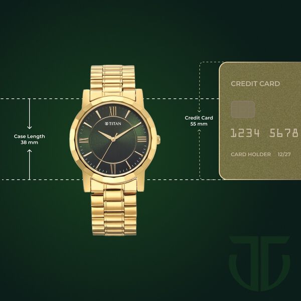 Titan Karishma Zing Quartz Analog Green Dial Golden Stainless Steel Strap Watch For Men - image number 2