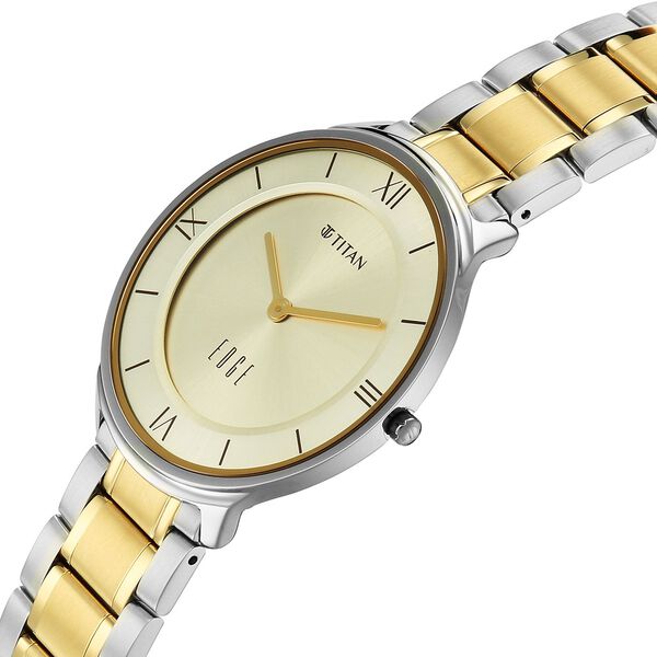 Titan Edge Gleam Quartz Analog Champagne Dial Two Toned Stainless Steel Strap Watch For Men - image number 4