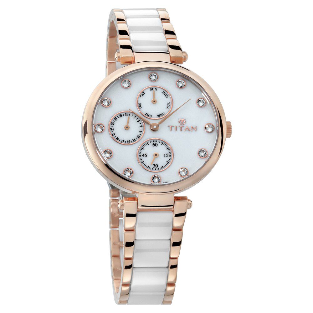 Buy Online Titan Ceramics White Dial Quartz Multifunction Stainless Steel and Ceramic Strap watch for Women ns95062wd02 Titan