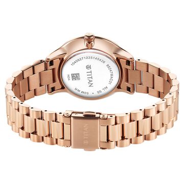 Titan Purple Prestige Quartz Analog with Date White Dial Rose Gold Stainless Steel Strap Watch For Women
