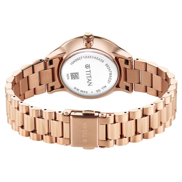 Titan Purple Prestige Quartz Analog with Date White Dial Rose Gold Stainless Steel Strap Watch For Women - image number 5