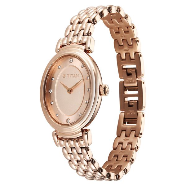 Titan Aura Quartz Analog Rose Gold Dial Rose Gold Stainless Steel Strap Watch for Women - image number 2