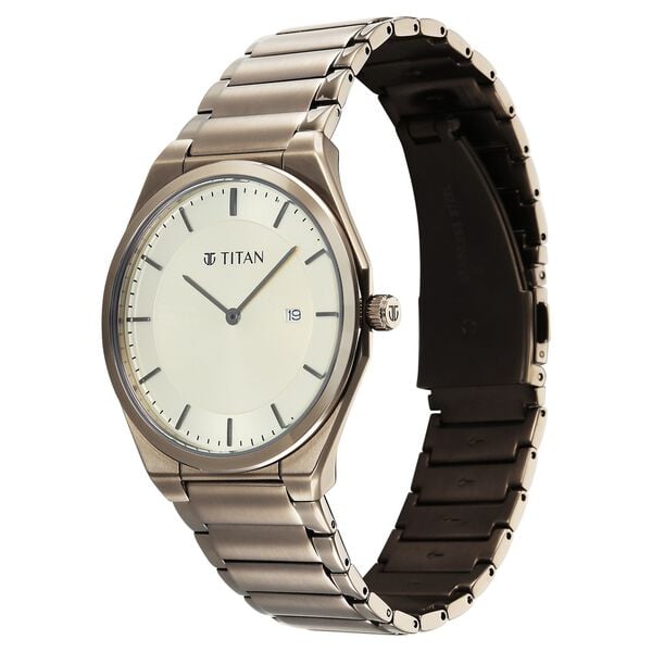 Titan Classique Slim Wear Quartz Analog Champagne Dial Brown Stainless Steel Strap Refined Formal Dress Watch For Men - image number 2