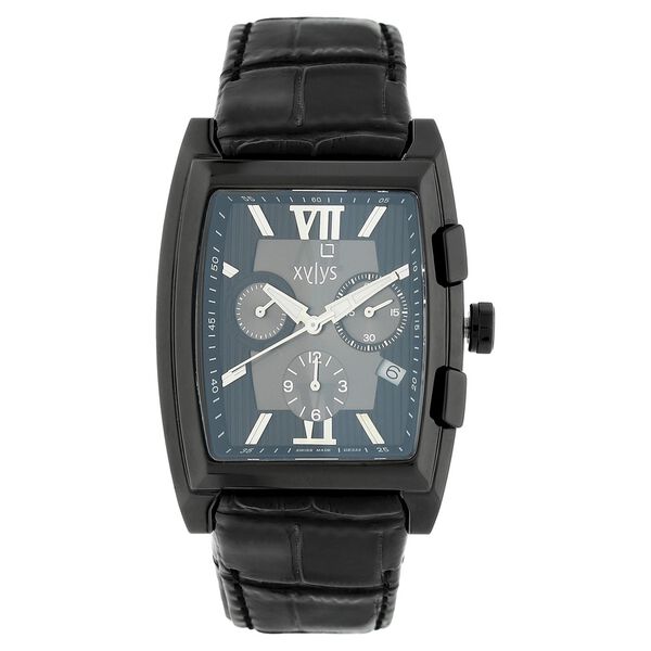 Xylys Swiss Chronograph Black Leather Strap and Black Dial Watch For Men - image number 0