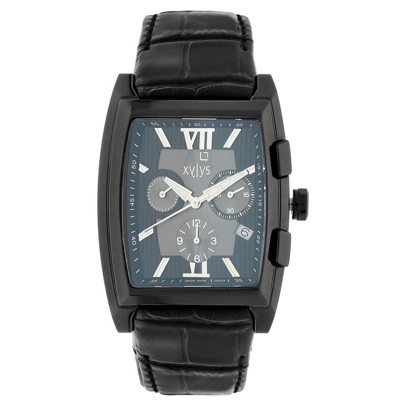 Xylys Swiss Chronograph Black Leather Strap and Black Dial Watch For Men