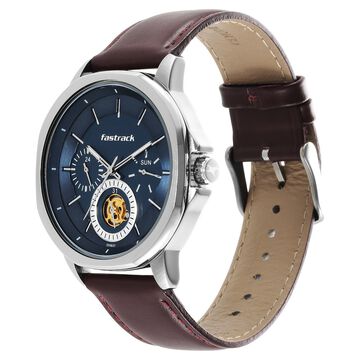 Fastrack Exuberant Quartz Multifunction Blue Dial Leather Strap Watch for Guys