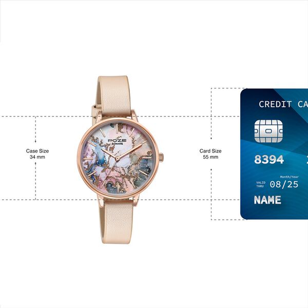 Sonata Poze Quartz Analog Multicoloured Dial Cream Colour Leather Strap Watch For Women - image number 3