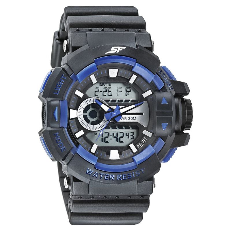 SF Quartz Analog Digital Black Dial PU Strap Watch for Men
