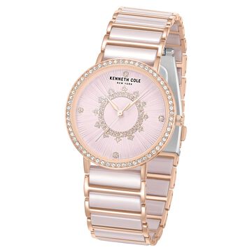 Kenneth Cole Quartz Analog Pink Dial Pink Stainless Steel & Ceramic Strap Watch For Women