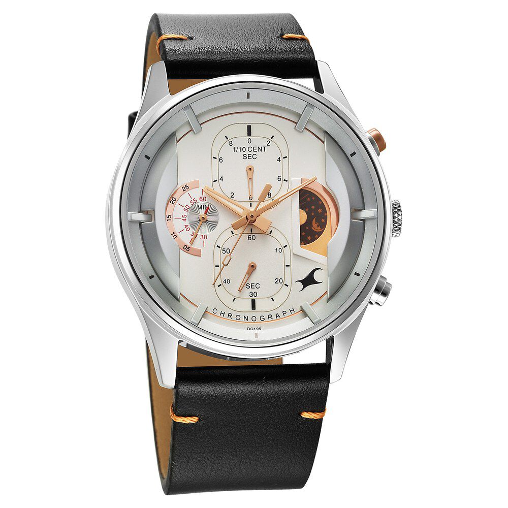 Buy Online Fastrack Opulence Sun Moon Chronograph Silver Dial Black Leather  Strap Analog Quartz Watch For Guys - 3315kl02 | Titan