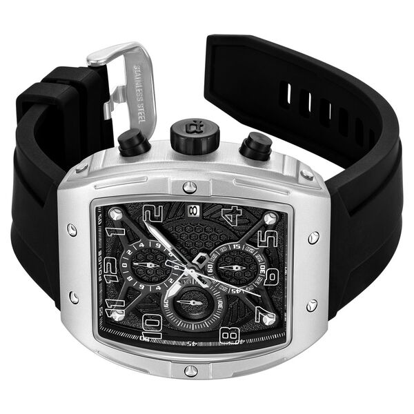 Police Chronograph Black Dial Black Color Silicone Strap Watch For Men - image number 2