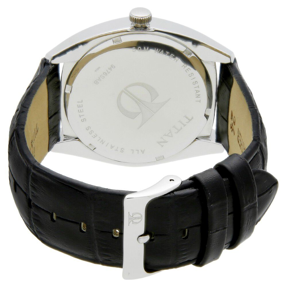 Buy Online Titan Quartz Analog Black Dial Leather Strap Watch for