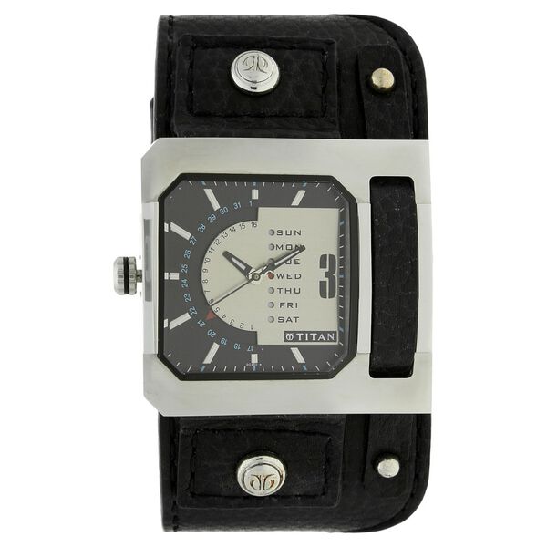 Titan Quartz Analog with Day and Date Grey Dial Leather Strap Watch for Men - image number 0