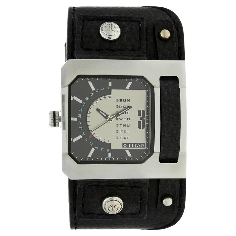 Titan Quartz Analog with Day and Date Grey Dial Leather Strap Watch for Men