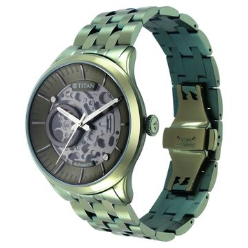 Titan Metal Mechanicals Black Dial Green Stainless Steel Strap Watch for Men
