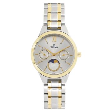Titan Women's Elegance Monophase Two-Tone White Dial Watch