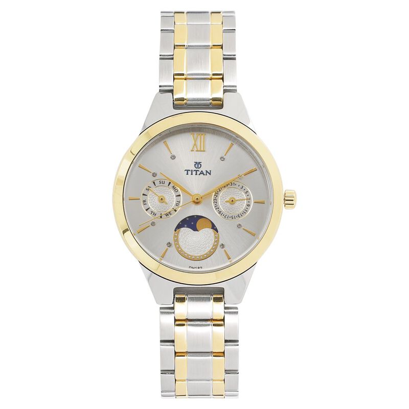 Titan Women's Elegance Monophase Two-Tone White Dial Watch