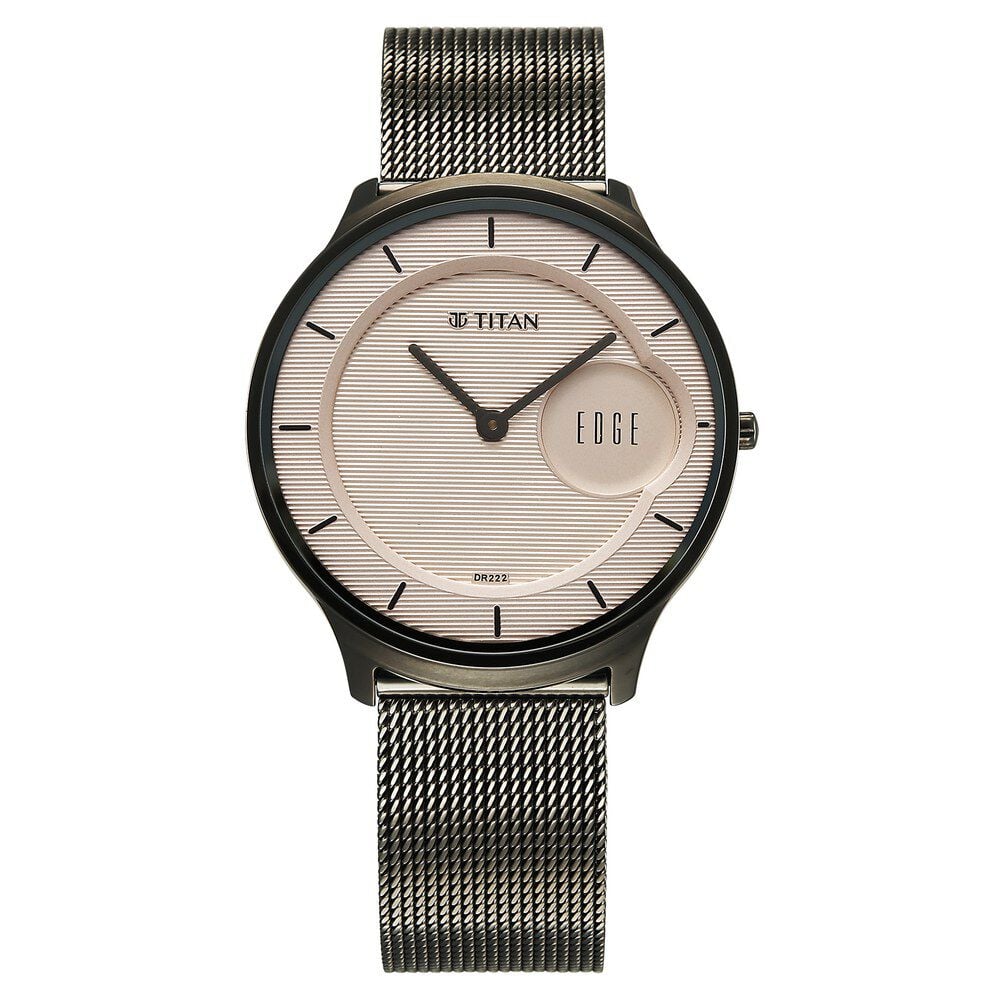 Titan Edge Murals Quartz Analog Pink Dial Grey Stainless Steel Strap Watch For Men-image-19