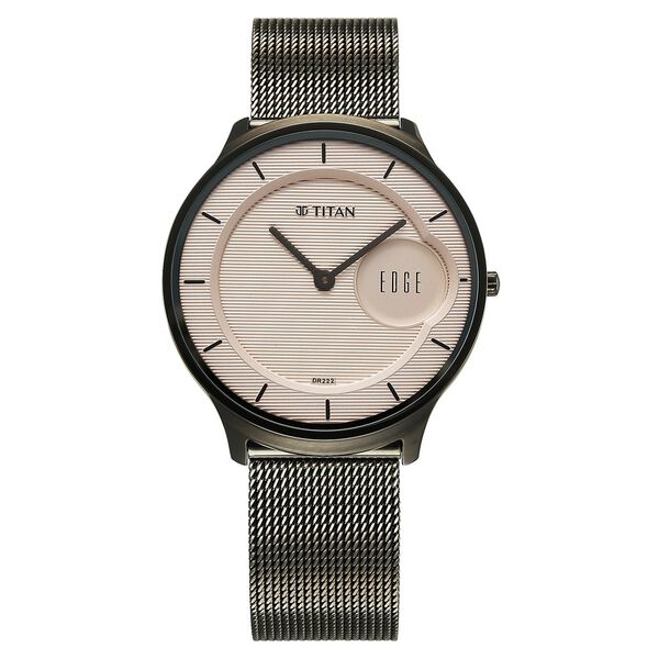 Titan Edge Murals Quartz Analog Pink Dial Grey Stainless Steel Strap Watch For Men - image number 0