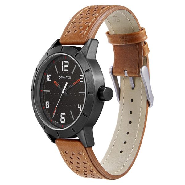 Sonata Quartz Analog Black Dial Leather Strap Watch for Men - image number 1
