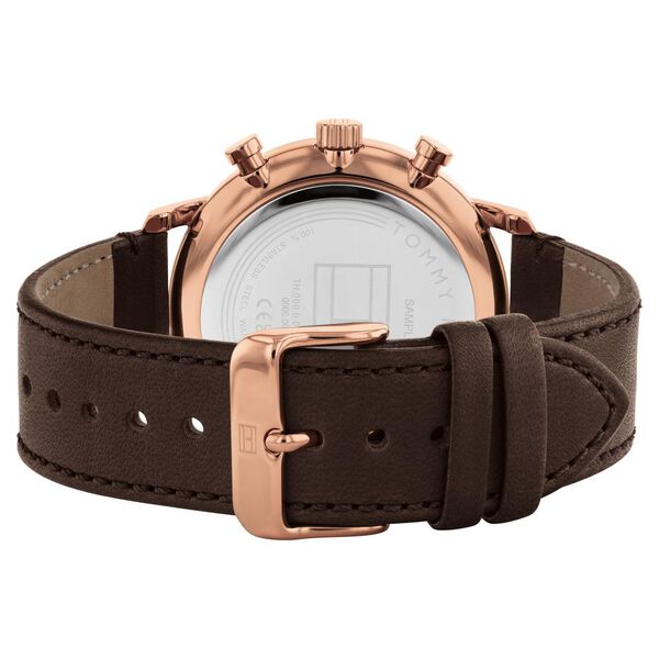 Tommy Hilfiger Multifunction Black Dial Brown Leather Strap Watch For Men - image number 2