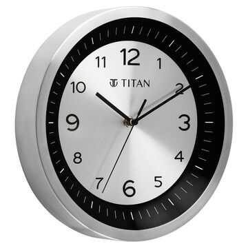 Titan Metallic Wall Clock Silver Dial with Silent Sweep Technology - 25.0 cm x 25.0 cm (Small)
