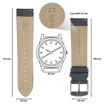 22 mm Grey Genuine Leather Strap for Men
