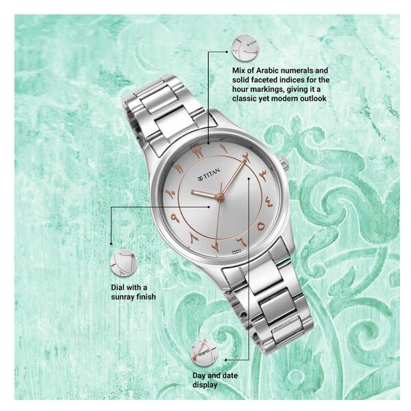 Titan Marhaba Silverwhite Dial Women Watch With Stainless Steel Strap - image number 3