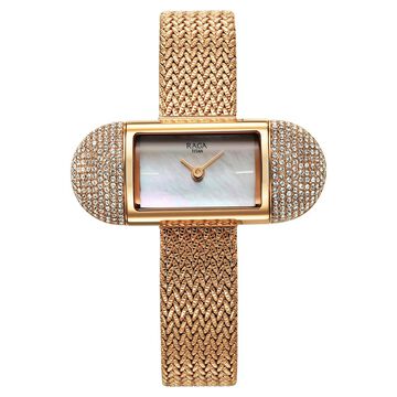 Titan Raga Memoirs Quartz Analog Mother Of Pearl Dial Watch For Women With Rose Gold Metal Strap