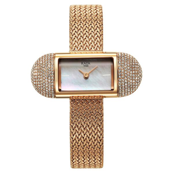 Titan Raga Memoirs Quartz Analog Mother Of Pearl Dial Watch For Women With Rose Gold Metal Strap - image number 2