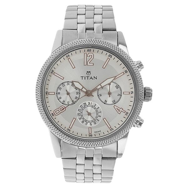 Titan Men's Metropolitan Luxe: Multifunction Mono Silver Dial with Two-Tone  Stainless Steel Bracelet Watch