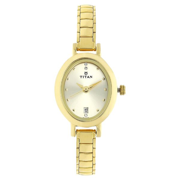 Titan Quartz Analog with Date Champagne Dial Stainless Steel Strap Watch for Women - image number 0