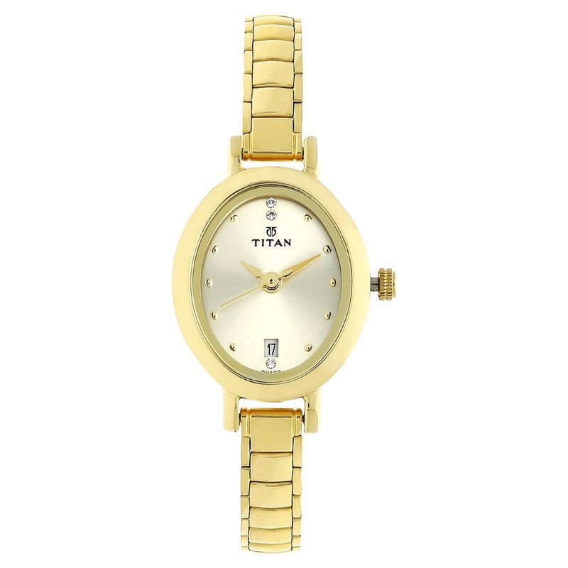 Titan Quartz Analog with Date Champagne Dial Stainless Steel Strap Watch for Women