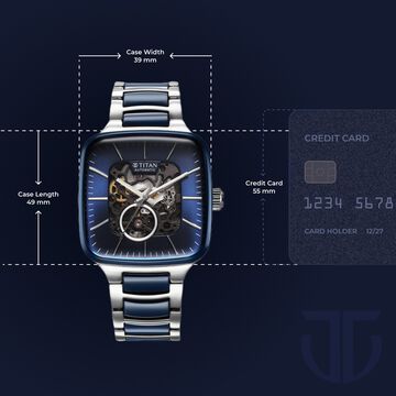 Titan Ceramic Fusion Automatic Square Blue Dial Rose Gold Dual-Toned Stainless Steel Bracelet Watch for Men