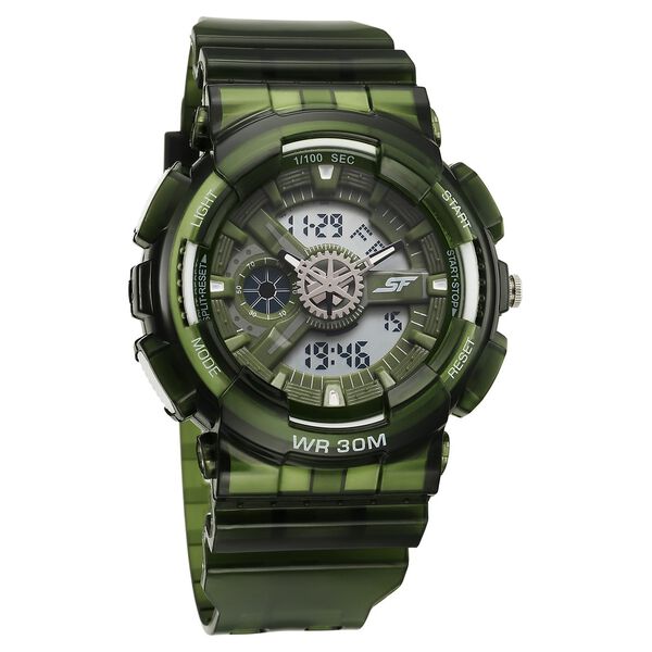 Sonata SF Spectra Quartz Digital Green Dial Translucent Green Polyether Strap Watch For Men - image number 0