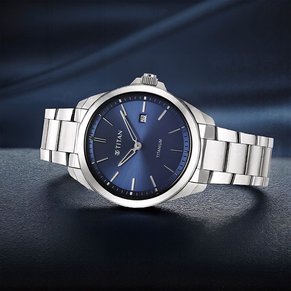 Titan Titanium Quartz Analog Blue Dial Titanium Strap Watch for Men-image-12