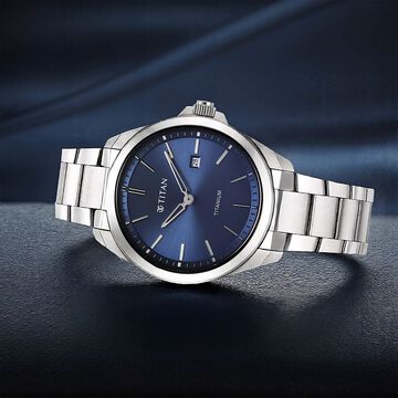 Titan Titanium Quartz Analog Blue Dial Titanium Strap Watch for Men