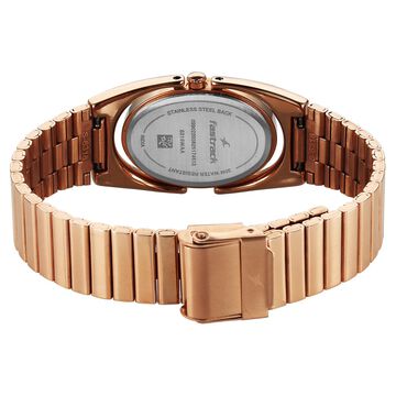 Fastrack UFO Quartz Analog Green Mother Of Pearl Dial Rose Gold Colour Stainless Steel Strap Watch For Girls
