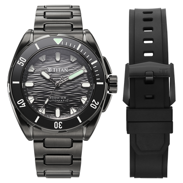 Titan Zero Hour Diver's 300m Automatic Analog with Black Dial Black Stainless Steel & Black FKM Strap Watch for Men