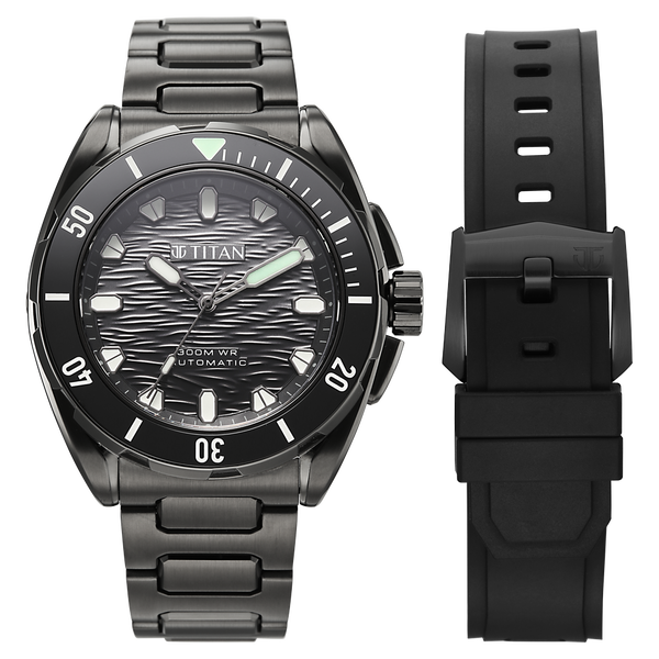 Titan Zero Hour Diver's 300m Automatic Analog with Black Dial Black Stainless Steel & Black FKM Strap Watch for Men - image number 0