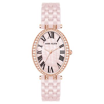 Anne Klein Quartz Analog Pink Dial Pink & Rose Gold Ceramic Strap Oval Shaped Watch For Women