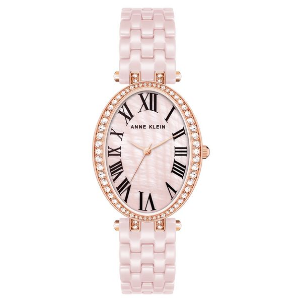 Anne Klein Quartz Analog Pink Dial Pink & Rose Gold Ceramic Strap Oval Shaped Watch For Women - image number 0