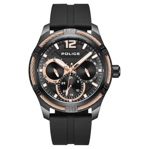Police Multifunction Black Dial Black Silicone Strap Watch For Men - image number 0