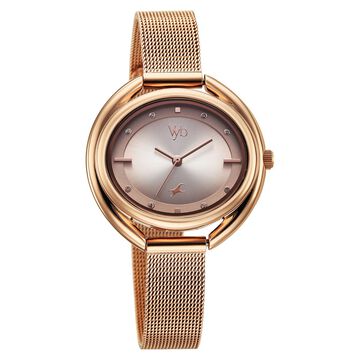Fastrack Vyb Halo Quartz Analog Rose Gold Dial Metal Strap Watch For Girls