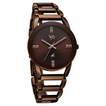 Vyb Striker By Fastrack Quartz Analog Brown Dial Brown Metal Strap Watch For Girls