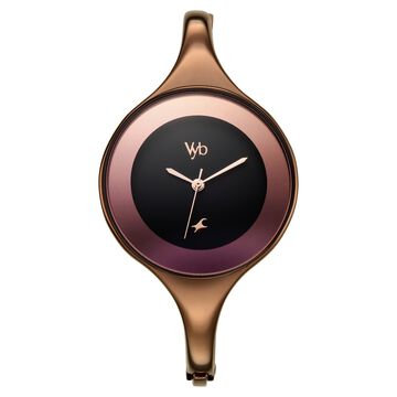 Vyb Slayer By Fastrack Quartz Analog Black Dial Brown Metal Strap Watch For Girls