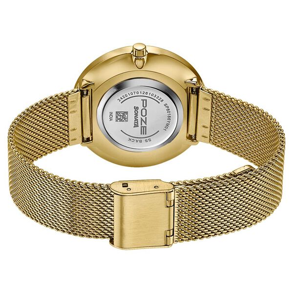 Poze By Sonata Quartz Analog Golden Dial Golden Metal Strap Watch For Women - image number 6